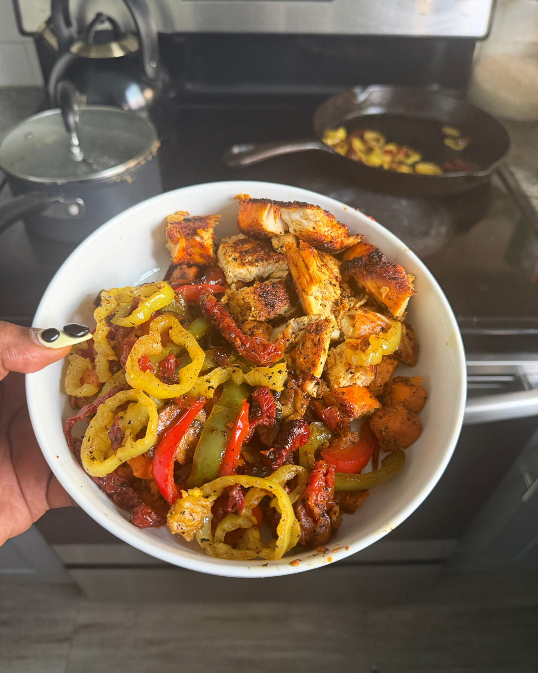 Chicken with peppers and sweet potatoes